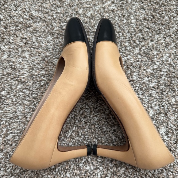 CHANEL Tan, Black Cap Heels, Size 36.5 - Picture 3 of 9